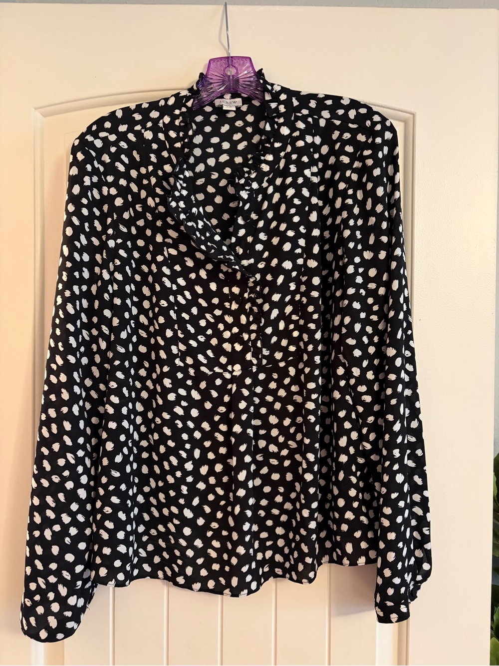 J. Crew Black Blouse with White Spot Print